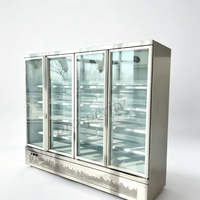 Vitrine réfrigérée verticale à quatre portes vitrées avec congélateur bas, réfrigérateur commercial pour boissons, fruits, gâteaux et lait