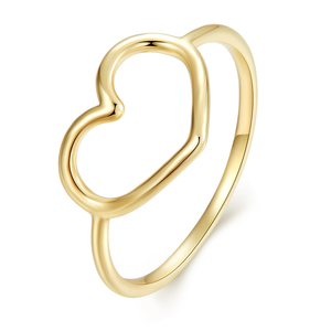 Set di Anelli Minimalisti a Forma di Cuore per Coppie, Argento 925 Placcato Oro 18K, Finitura Liscia, Fedi Nuziali Abbinabili, Regalo - Product Image 2
