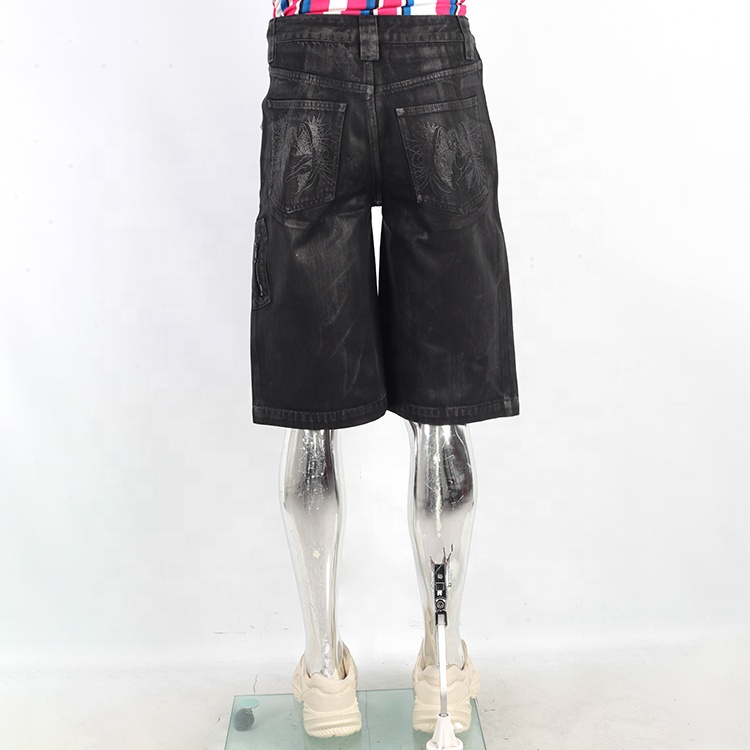 パンツ NO MASS PROD WAXED DENIM BAGGY SHORTS Y2K Manufacturer Custom Streetwear Baggy Waxed Denim Jeans