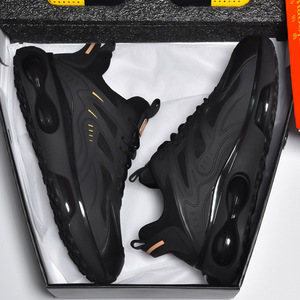 Chaussures de course à coussin d'air noires pour hommes, empeigne en mesh, semelle extérieure en caoutchouc, semelle intermédiaire en EVA, baskets de sport décontractées à ressort - Product Image 3