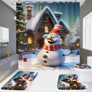 Ensemble <span class=keywords><strong>de</strong></span> quatre rideaux <span class=keywords><strong>de</strong></span> <span class=keywords><strong>douche</strong></span> à motif bonhomme <span class=keywords><strong>de</strong></span> neige <span class=keywords><strong>de</strong></span> Noël, impression numérique HD, imperméable, résistant à la moisissure, sans perçage - Product Image 3
