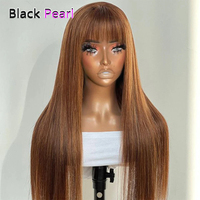 Perruque brésilienne droite de cheveux humains pleine Machine-Made Glueless Cap Fringe Natural Shine Tangle-Free Long Highlight Transparent