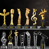 Microphone en métal et verre en gros, trophée musical en cristal pour les événements musicaux/