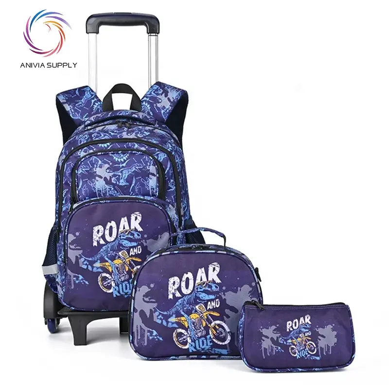 Trolley school bags children bag custom logo dinosaur backpack with wheels kids custom school backpacks set trolly school bags