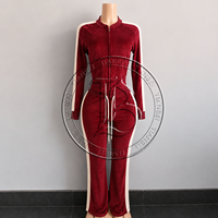 Ensemble de survêtement 2 pièces streetwear pour femme, style Y2K, en velours, avec veste courte zippée à capuche et pantalon évasé taille haute à rayures latérales, collection hiver