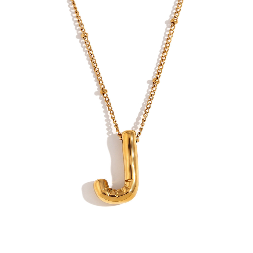 Party Balloon Letter Pendant Necklace - Gold -J