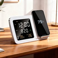 Multifunctionele draadloze oplader Draadloos opladen Telefoonstandaard met vochtigheid/temperatuur/kalender