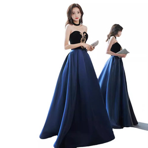Evening Gown For Women Blue Empire Waist Sweetheart Neckline Contrast Color Long Dress Formal Party Wear - Product Image 5