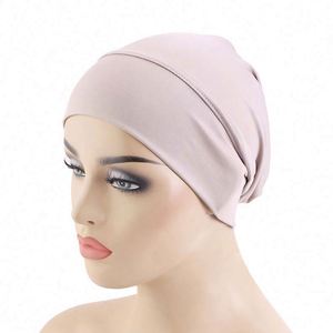 Wholesale Custom Logo Hair Accessories Soft Stretchy Muslim Beanie Dome Cap <b>Head</b> Wrap Hijab Solid Color Image <b>Style</b> Beach Unisex - Product Image 1