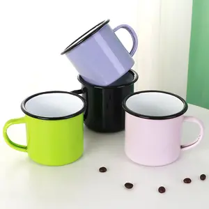 Großhandel Reise becher Emaille Kaffeetassen mit Deckel gedruckt Emaille Tassen benutzer definierte Emaille Tasse