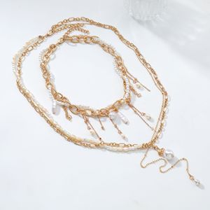 Kaimei 2026 Modeschmuck Übertriebenes Mehrschichtiges Weißes Perlen 2-teiliges Set Halskette Lange Quaste Anhänger Halsketten Accessoires - Product Image 1