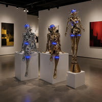 Estatua de Resina de Robot Humanoide con Luz LED Futurista Grande para Decoración de Hoteles, Centros Comerciales y Salas de Exposiciones