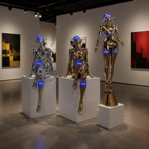 Groot futuristisch LED-verlicht robotfiguur van hars voor hotel, winkelcentrum en showroomdecoratie - Product Image 1
