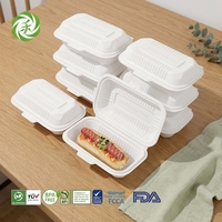 Boîte à hot-dogs jetable écologique biodégradable en amidon de maïs 9*5, contenants à clapet micro-ondables, récipient alimentaire