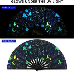 Éventail lumineux UV réactif en tissu fait main avec baleines en bambou pliables, 33 cm, pour événements d'entreprise traditionnels - Product Image 4
