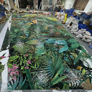 Mosaico Floreale in Vetro Fatto a Mano Personalizzato, Murale Botanico di Ortensie per Progetti di Hotel, Ville e Hall - Product Image 2