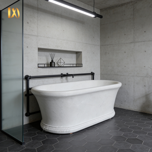 Vasca da Bagno Autoportante in Marmo Bianco, Vasca di Lusso per Spa e Arredo Bagno - Product Image 1