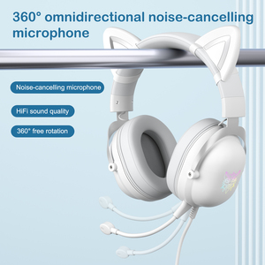 Audífonos <span class=keywords><strong>Onikuma</strong></span> <span class=keywords><strong>X11</strong></span> con Micrófono para Juegos, Audífonos USB con Cable, Audífonos con Cable de 3.5mm con Diseño de Orejas de Gato Blancas - Product Image 3
