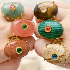 <span class=keywords><strong>Bague</strong></span> ajustable en gros, style Cour Française, ornée de diamants, avec <span class=keywords><strong>cabochon</strong></span> ovale en pierre naturelle et <span class=keywords><strong>cristal</strong></span> de guérison - Product Image 2