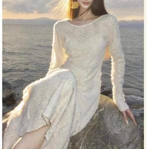 Early Autumn Trend French Style <b>White</b> Nylon Knitted Dresses Sophisticated Aura with Subtle Luxury - Product Image 3