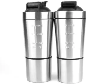 Copo shaker de proteína em aço inoxidável com compartimento de armazenamento para exercícios domésticos e ao ar livre Stainless Steel Metal Shaker Bottle