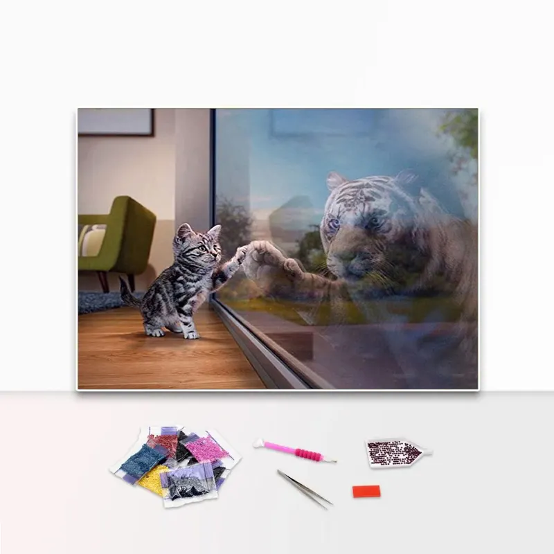 5d Diamante Pintura Animais Gato Espelho DIY Full Drill Canvas Diamante Bordado Arte Pinturas Decorativas