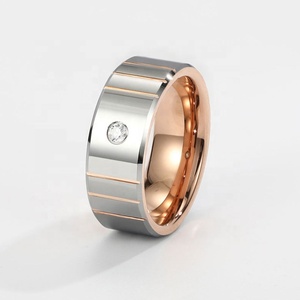 Godki — ensemble d'anneaux de mariage pour hommes, série True Love, couples cubiques, incrustation en or rose et en or blanc 18K - Product Image 3