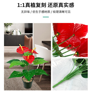 Fleurs d'Anthurium artificielles Lanting en pot, plantes vertes en plastique, décoration intérieure pour la maison - Product Image 3