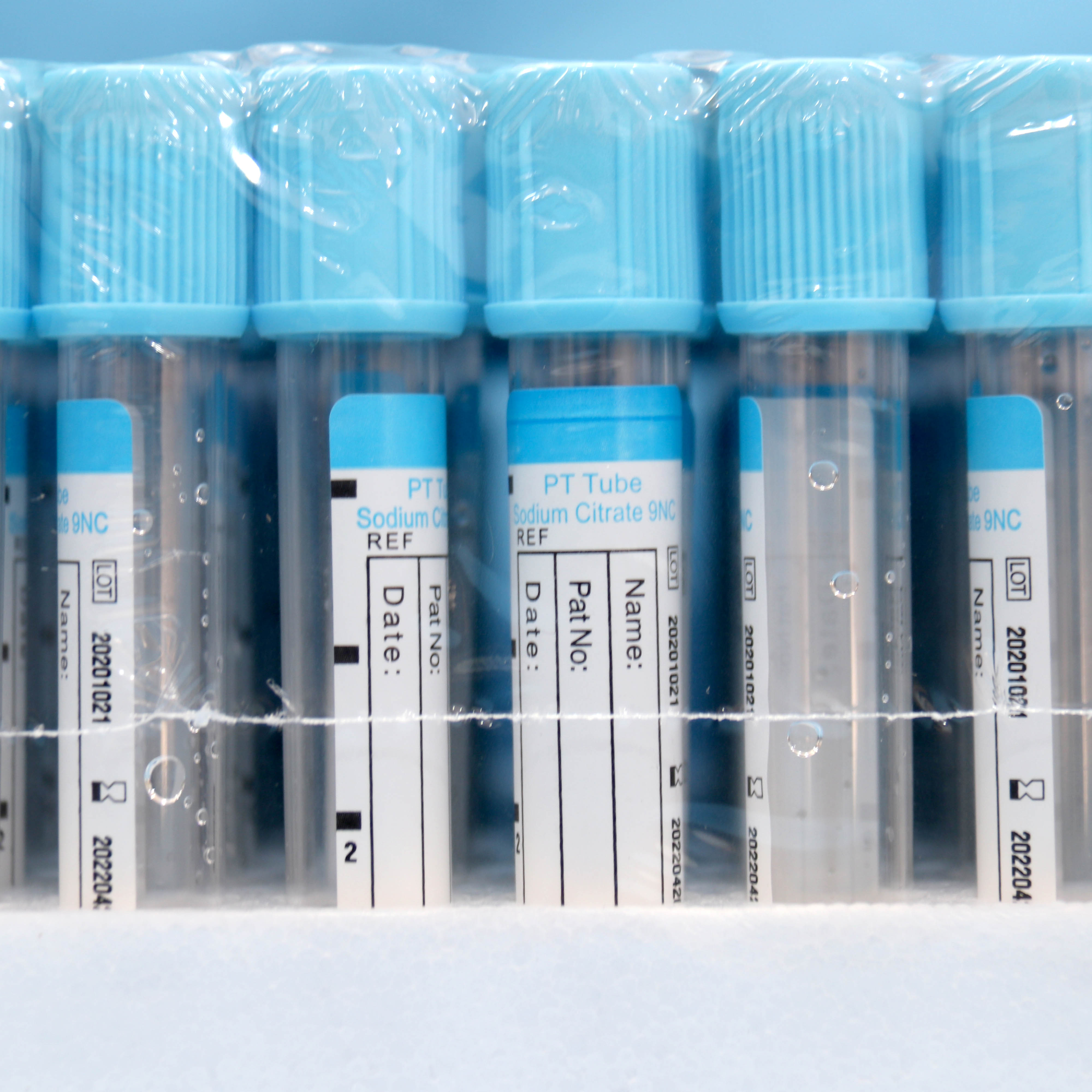 Tubo de colección de sangre de prueba PT de color azul de vidrio/PET para examen clínico