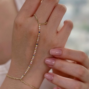 Xinfly - Brazalete de Dedo de Oro Sólido de 18K con Piedras Preciosas de Arcoíris, Rubí, Zafiro, Esmeralda, AU750, Cadena de Mano, Joyería Fina para Mujer - Product Image 1