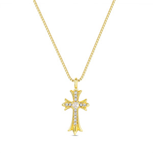 Cross Pendant <b>Necklace</b> Titanium Steel Full Diamond Round Brilliant Cut Unisex Everyday Wear Hip Hop Style - Product Image 4