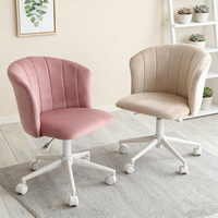 Chaise de coiffeuse confortable avec dossier enveloppant en tissu velours et coutures verticales, pieds blancs, vérin à gaz, pour chambre à coucher