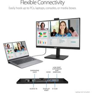 Moniteur de vidéoconférence ASUS 27 pouces mat 16:9 BE279QSK Full HD IPS avec webcam 2MP intégrée, microphone et haut-parleurs - Product Image 2