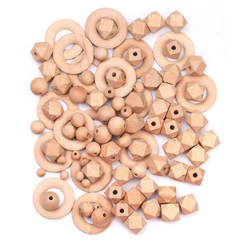 Llaveros de cuentas redondas de madera Natural, 10MM, hexagonales personalizados, para fabricación de joyas