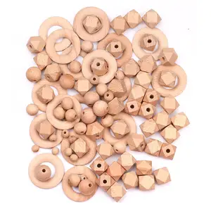 Wholesale Natural 10MM Round Wooden Teether Beads Keychains Custom Hexagon Wooden Wood Beads For Jewelry Making