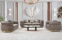 Juego de Sofás Chesterfield Reclinables Modulares de Estilo Europeo Moderno, 123 Piezas, Terciopelo Negro, Madera Aplicada, Muebles para Sala de Estar