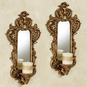 Antique Brass <b>Wall</b> <b>Sconce</b> Set of 2 Framed Candle Holders Traditional Decorative Hanging Ornamental Design - Product Image 1