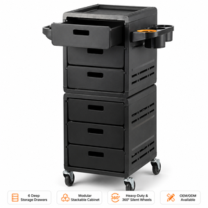 Carrello da Salone a 6 Cassetti, Stazione di Stoccaggio Modulare con Ruote, Porta Asciugacapelli per Barbiere, Salone di Bellezza, Spa, Studio OEM - Product Image 1
