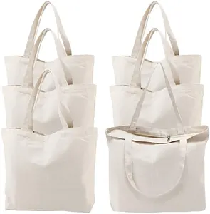 Grand sac à provisions uni en toile de coton biologique imprimé personnalisé écologique recyclé sac fourre-tout avec logo