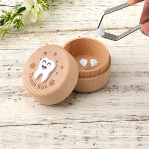 Boîte à dents de lait en bois pour garçons et filles, boîte de rangement pour dents perdues, porte-dents mignon pour tout-petits - Product Image 2