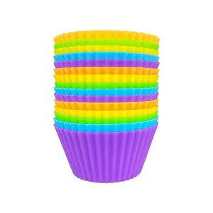 Round Reusable Silicone Baking Cups Liners, Multicolor Muffin Cupcake Mold Tray