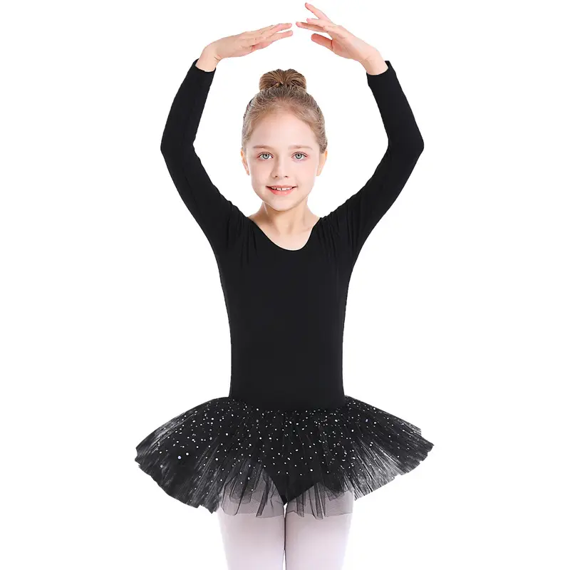 Pds796 Offre Spéciale de haute qualité pas cher à manches longues coton Spandex enfants enfants filles robe de danse de ballet