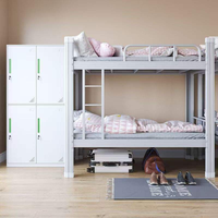 Lit superposé en fer de luxe, robuste et simple, avec échelle, idéal pour dortoir, chambre d'école, hôtel, appartement – Gain de place et haute résistance