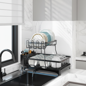 Égouttoir à vaisselle à 2 niveaux pour cuisine, à poser au-dessus <span class=keywords><strong>de</strong></span> l'évier, <span class=keywords><strong>avec</strong></span> rangement et supports - Product Image 6