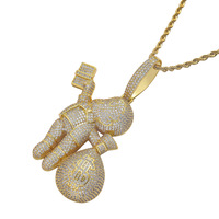 Collier pendentif sac à monnaie Hip Hop en cuivre, serti de zircone cubique, bijou garçon style dessin animé