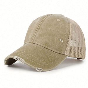 Casquette de baseball en maille à 6 panneaux, non structurée, délavée, effet usé et déchiré, avec logo personnalisé OEM, vente en gros directe usine - Product Image 6