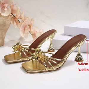 3101 Nuevo Diseño de Sandalias de Tacón Alto para Mujer, Estilo Francés con Flores Metálicas, Tallas Grandes 35-43, Tacón de Copa de Vino, Alta Calidad - Product Image 5
