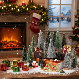 Set di 30 Mini Alberi di Natale Artificiali con Base in Legno, Decorazioni Natalizie - Product Image 3