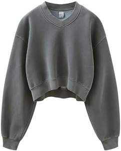 <span class=keywords><strong>Sweat</strong></span>-shirts et pulls à <span class=keywords><strong>capuche</strong></span> pour femmes en velours côtelé rétro lavé, col en V, imperméables, respirants, en élasthanne/coton, hiver, courts - Product Image 6