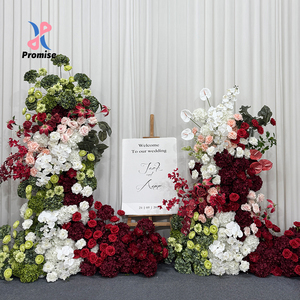 Rosas y Hortensias Artificiales Modernas Hechas a Mano con Seda Roja y Verde Realistas para Decoración de Fondo de Boda - Product Image 1